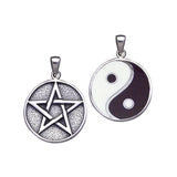 Pentacle Sterling Silver & Yin Yang Enamel Pendant TPD199