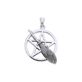 Broom on Pentagram Sterling Silver Pendant TPD3138