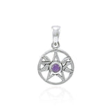 Pentacle with Double Crescent Moon Sterling Silver Pendant TPD4268