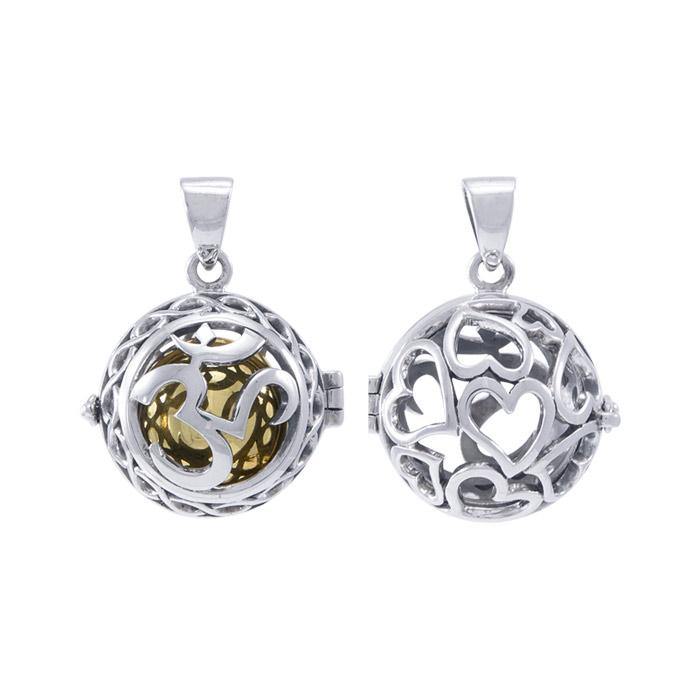 Global Harmony in Om ~16mm chiming harmony ball with a 25mm Sterling Silver Jewelry Pendant cage - Jewelry