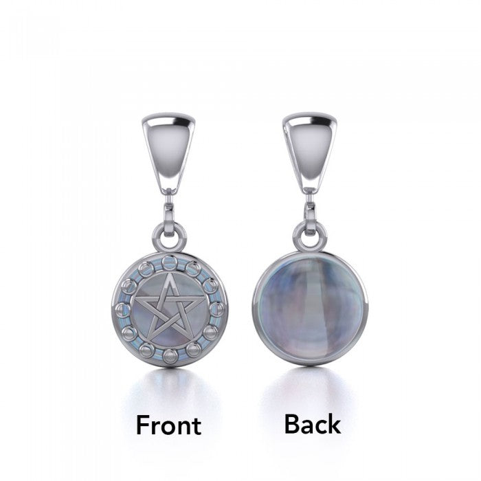 Pentacle with Moon Phases Sterling Silver Flip Pendant TPD477