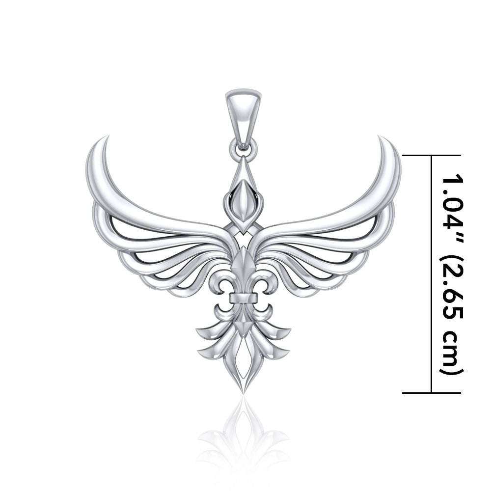 Phoenix with Fleur De Lis Sterling Silver Pendant TPD5089