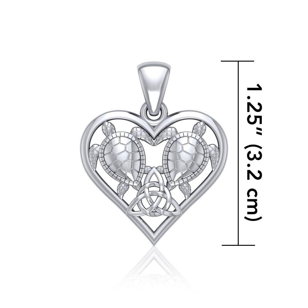 Silver Sea Turtles with Celtic Triquetra in Heart Pendant TPD5211 - Jewelry