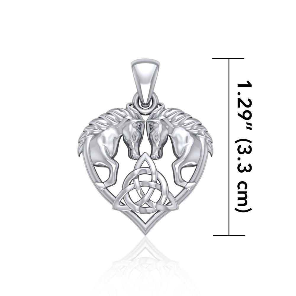Silver Horses with Celtic Triquetra in Heart Pendant TPD5214 - Jewelry