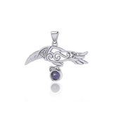 Celtic Spirit Raven with Gemstone Silver Pendant TPD5252 - Jewelry
