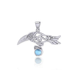 Celtic Spirit Raven with Gemstone Silver Pendant TPD5252 - Jewelry