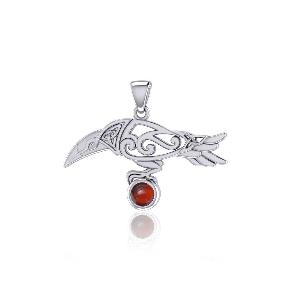 Celtic Spirit Raven with Gemstone Silver Pendant TPD5252 - Jewelry