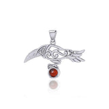 Celtic Spirit Raven with Gemstone Silver Pendant TPD5252 - Jewelry