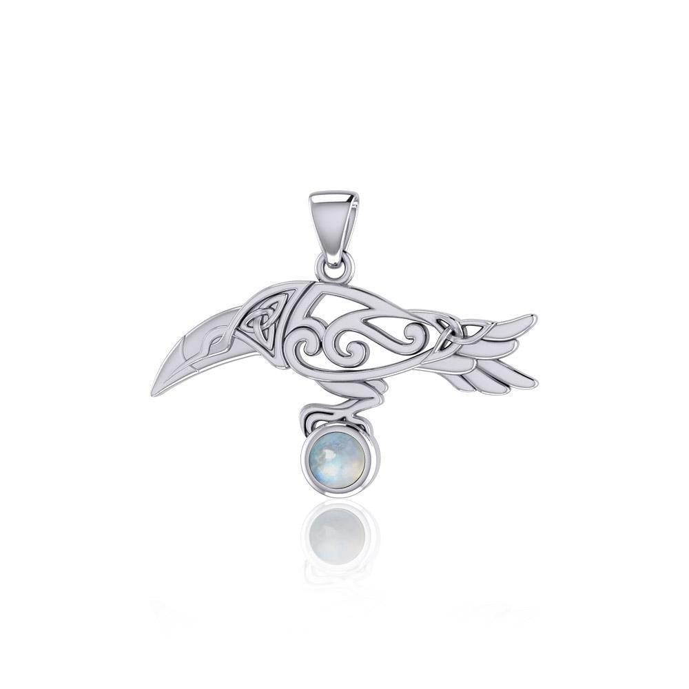Celtic Spirit Raven with Gemstone Silver Pendant TPD5252 - Jewelry