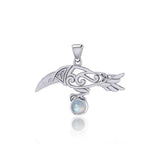 Celtic Spirit Raven with Gemstone Silver Pendant TPD5252 - Jewelry
