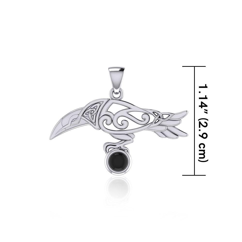 Celtic Spirit Raven with Gemstone Silver Pendant TPD5252 - Jewelry