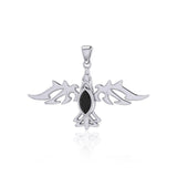 Modern Raven with Gemstone Silver Jewelry Pendant TPD5253