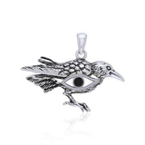 Mythical Raven with Gemstone Eye of Wisdom Sterling Silver Pendant TPD5254