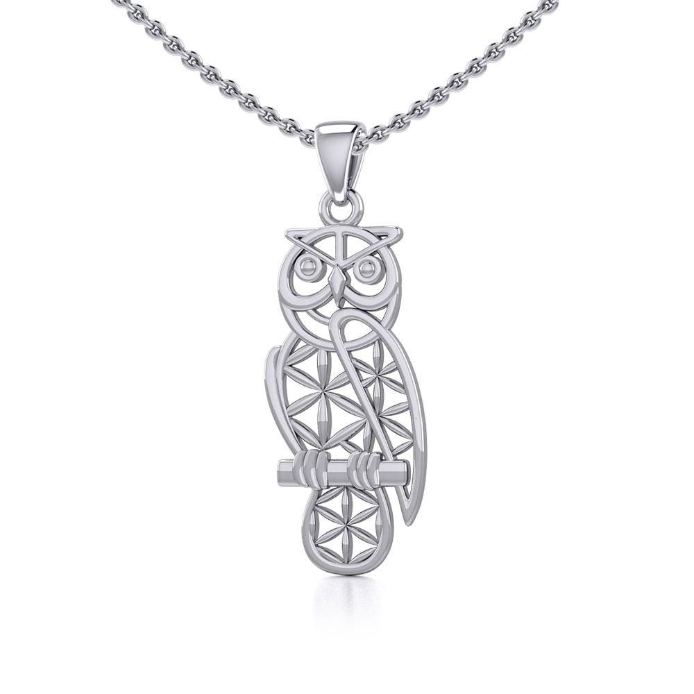 Owl with Flower of Life Silver Pendant TPD5266 - Jewelry
