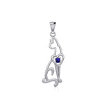 Lovely Heart Cat Sterling Silver Pendant with Gem TPD5273
