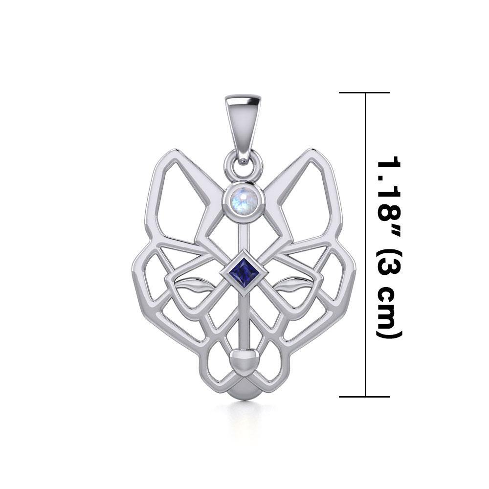 Geometric Wolf Silver Pendant with Gemstone TPD5276 - Jewelry