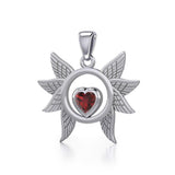 Spreading Angel Wings Silver Pendant with Gemstone TPD5289