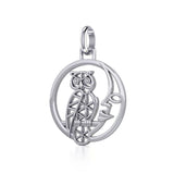 Silver Flower of Life Owl on The Moon Pendant TPD5300