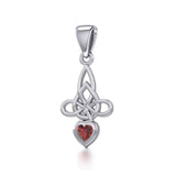 Celtic Witches Knot Silver Pendant with Heart Gemstone TPD5334