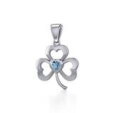 Silver Shamrock Pendant with Heart Gemstone TPD5338