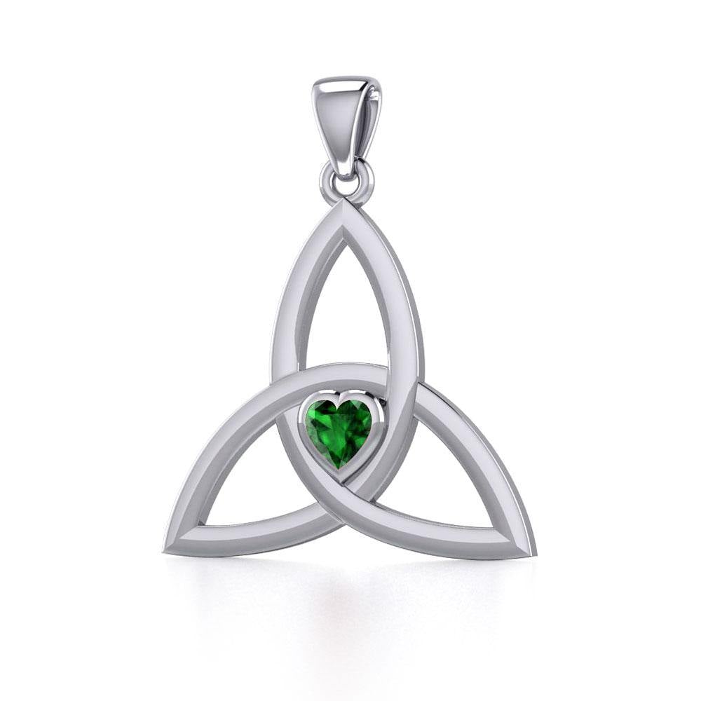 The Celtic Trinity Knot Silver Pendant with Heart Gemstone TPD5342 - Jewelry