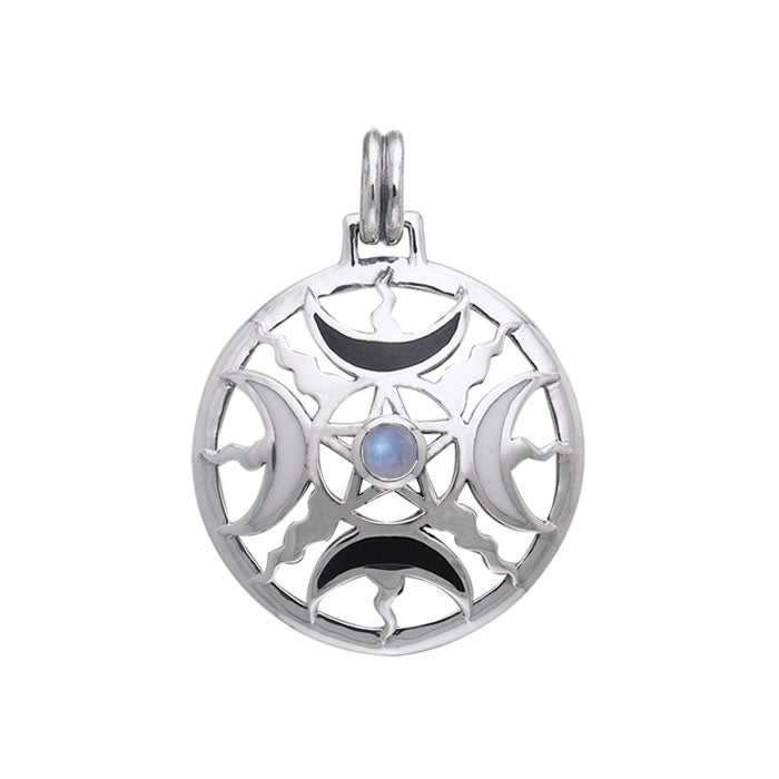 Sun Fire Moon Sterling Silver Pendant With Gem and Enamel  TPD536