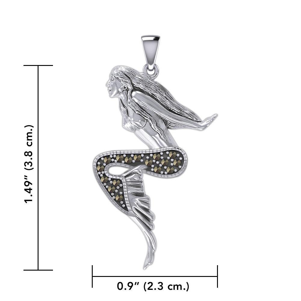 The Goddess Mermaid Silver Pendant with Marcasite TPD5369 - Jewelry