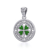 Lucky Celtic Four Leaf Clover Silver Pendant with Enamel TPD5374