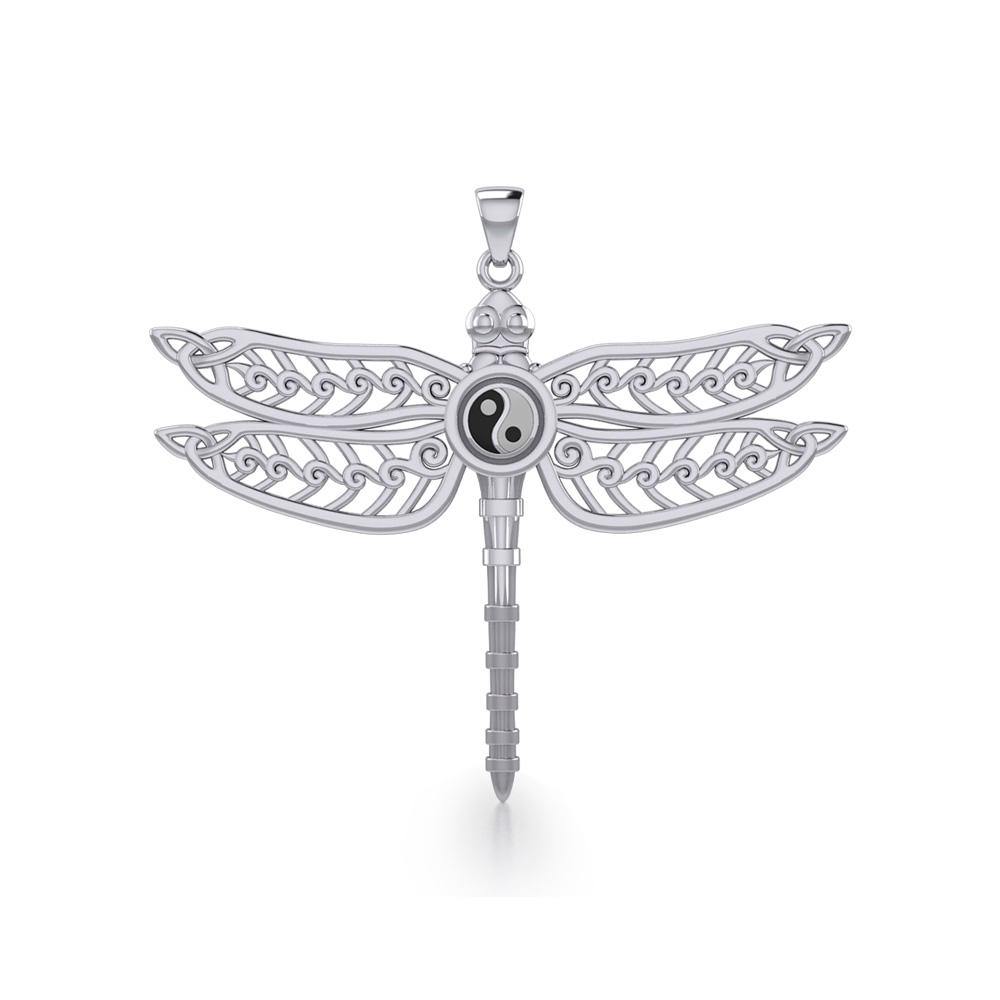 The Celtic Dragonfly with Yin Yang Symbol Silver Pendant TPD5387 - Jewelry