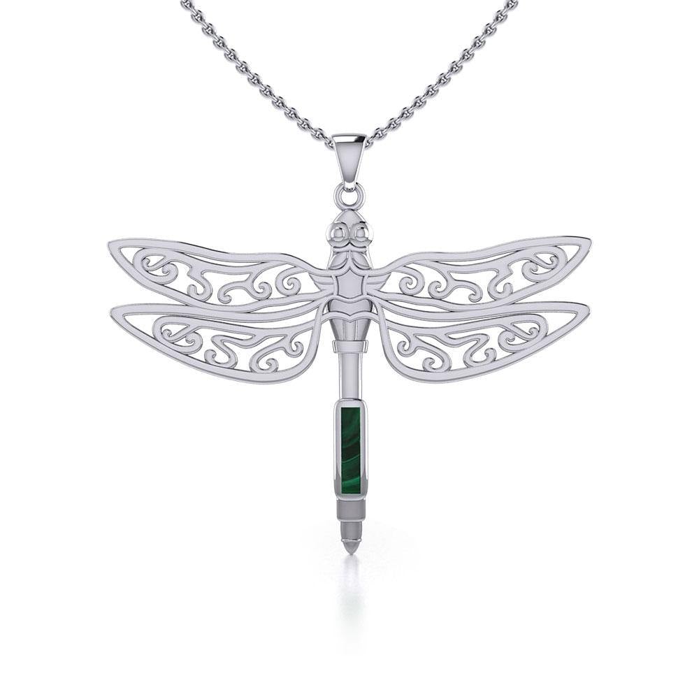 The Celtic Dragonfly with Inlay Stone Silver Pendant TPD5388 - Jewelry