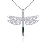 The Celtic Dragonfly with Inlay Stone Silver Pendant TPD5388 - Jewelry