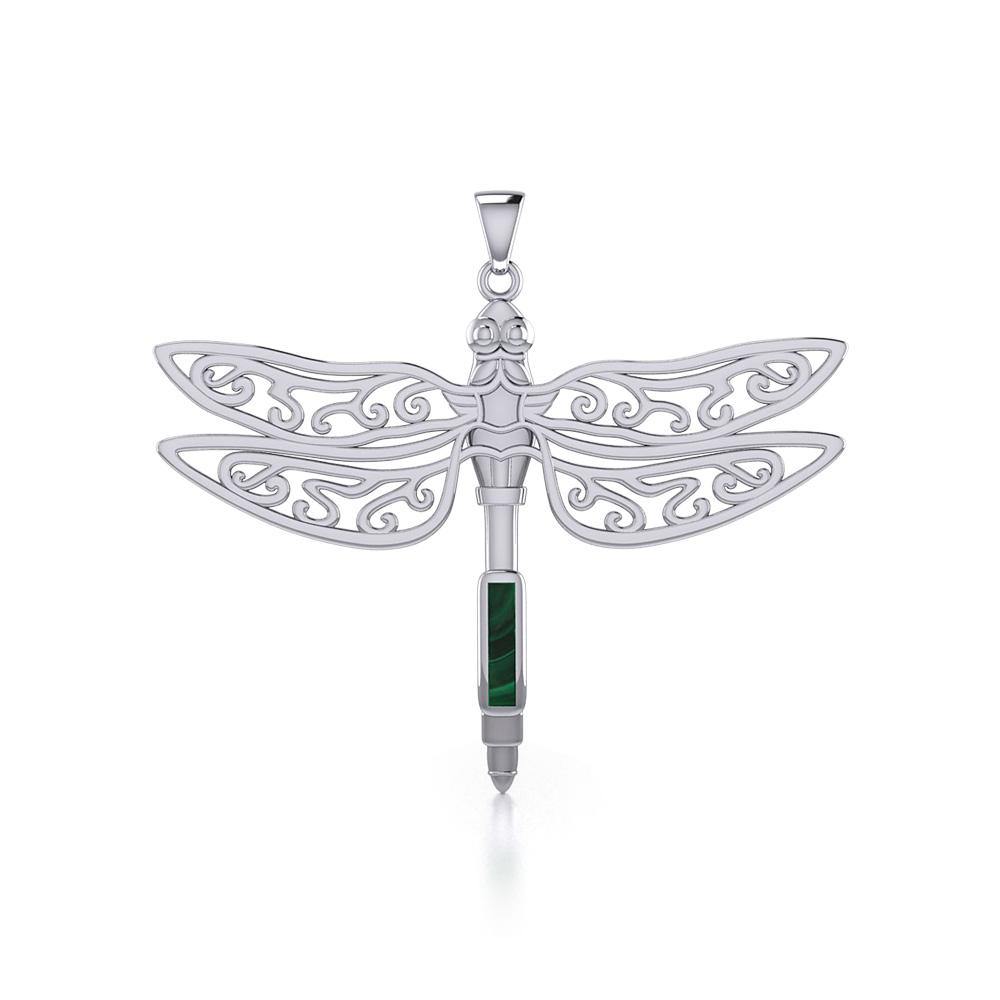 The Celtic Dragonfly with Inlay Stone Silver Pendant TPD5388 - Jewelry