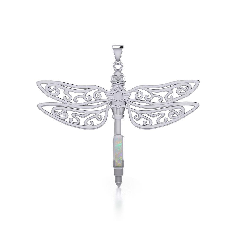 The Celtic Dragonfly with Inlay Stone Silver Pendant TPD5388 - Jewelry