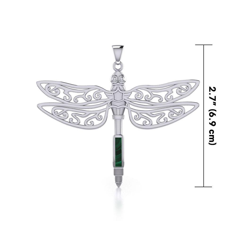 The Celtic Dragonfly with Inlay Stone Silver Pendant TPD5388 - Jewelry