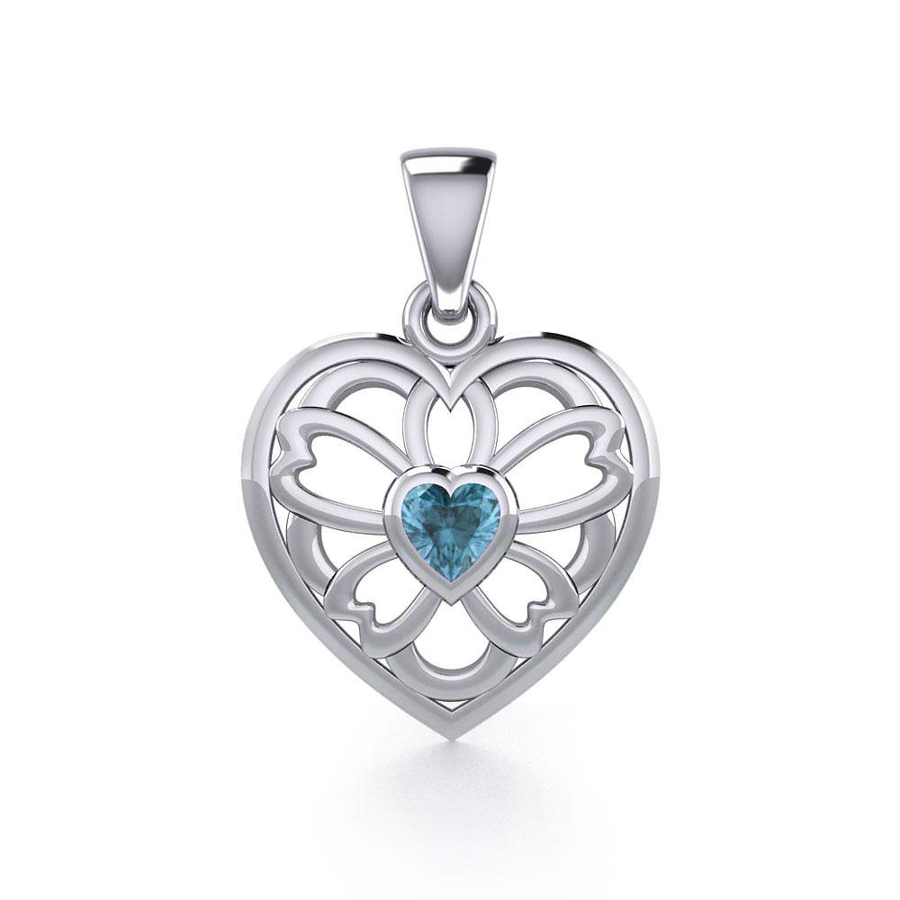 Flower in Heart Silver Pendant with Gemstone TPD5425 - Jewelry