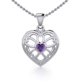 Flower in Heart Silver Pendant with Gemstone TPD5425 - Jewelry