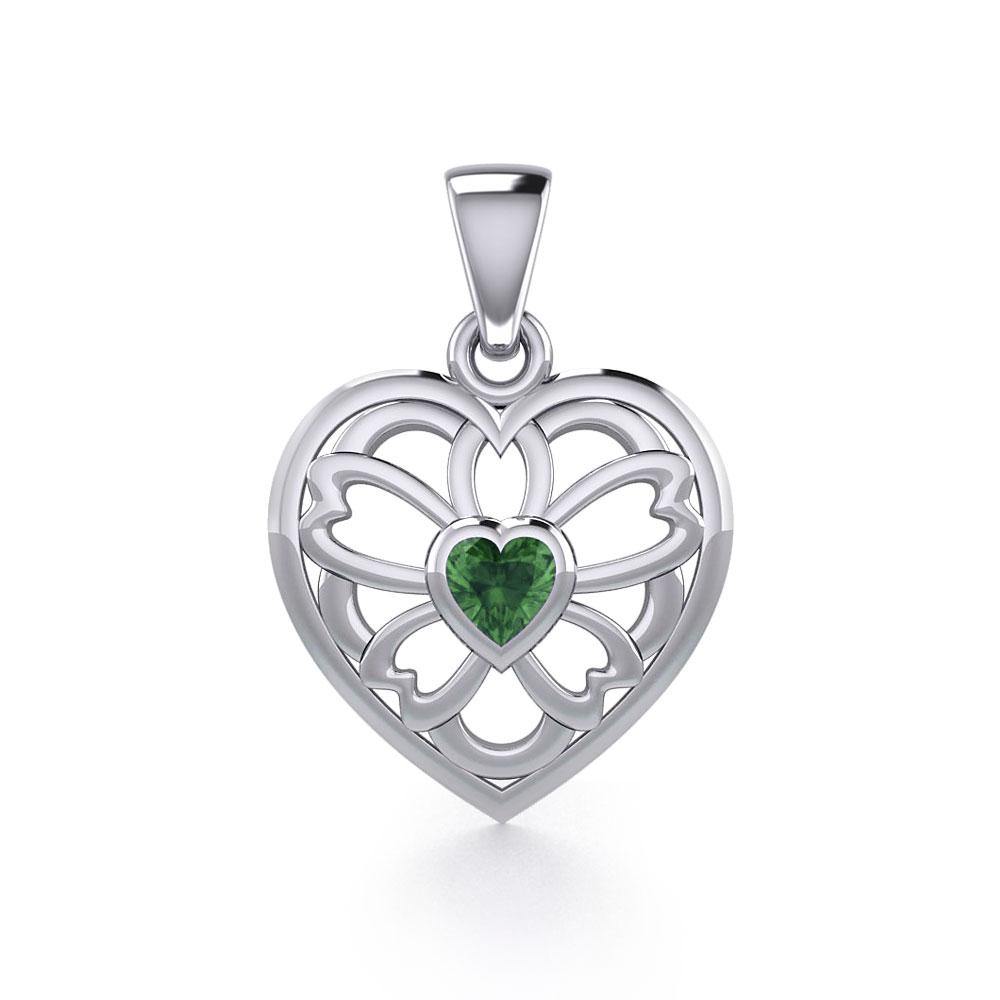 Flower in Heart Silver Pendant with Gemstone TPD5425 - Jewelry