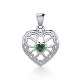 Flower in Heart Silver Pendant with Gemstone TPD5425 - Jewelry