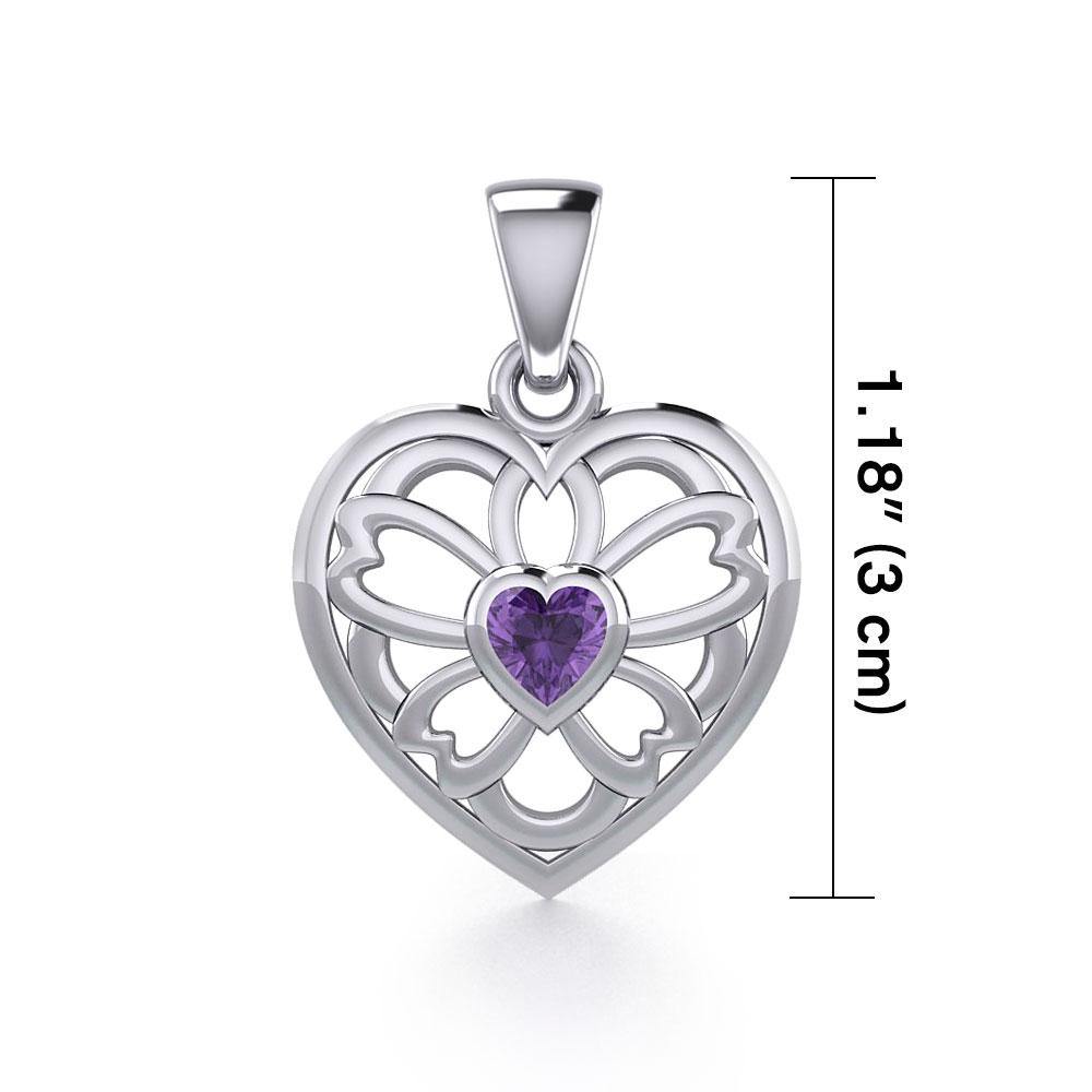 Flower in Heart Silver Pendant with Gemstone TPD5425 - Jewelry