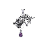 Unicorn Silver Pendant with Dangling Gemstone TPD5426