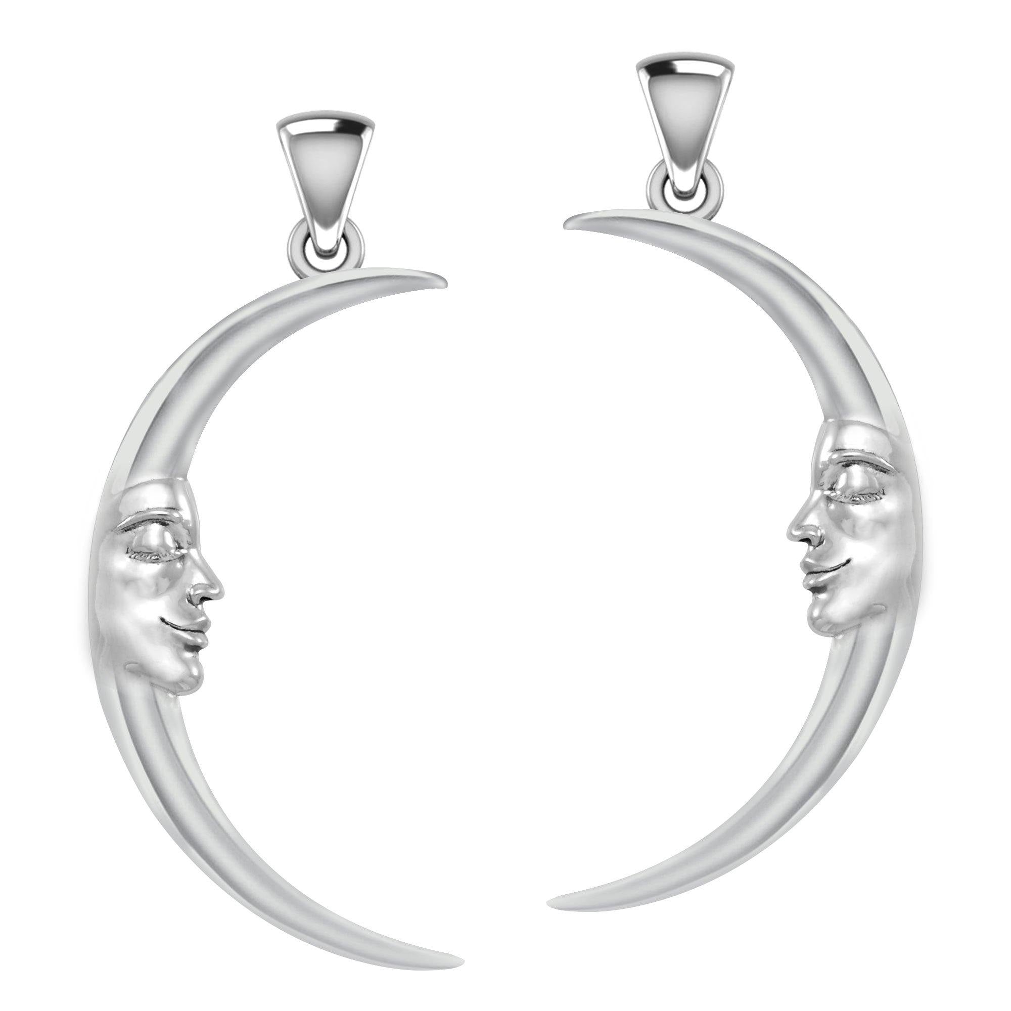 Double Sided Large Crescent Moon Silver Pendant TPD5633 - Jewelry
