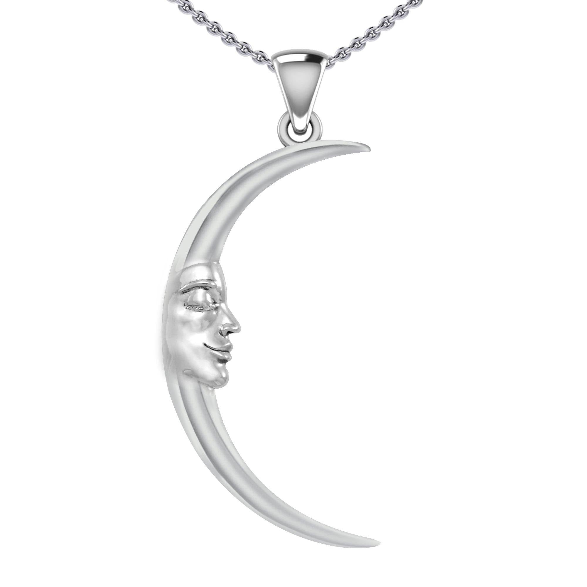 Double Sided Large Crescent Moon Silver Pendant TPD5633 - Jewelry
