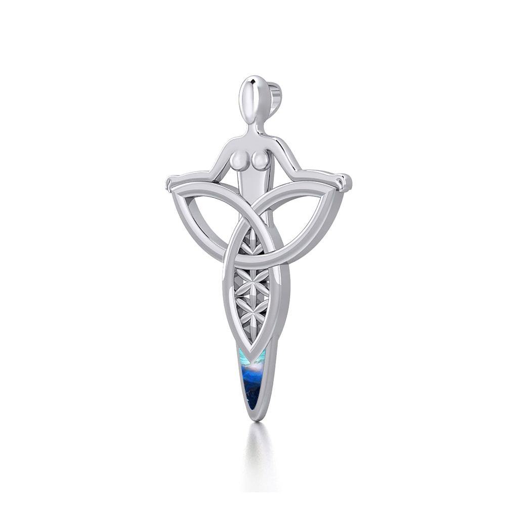 Celtic Trinity Knot Goddess Silver Pendant with Inlay TPD5654 - Jewelry