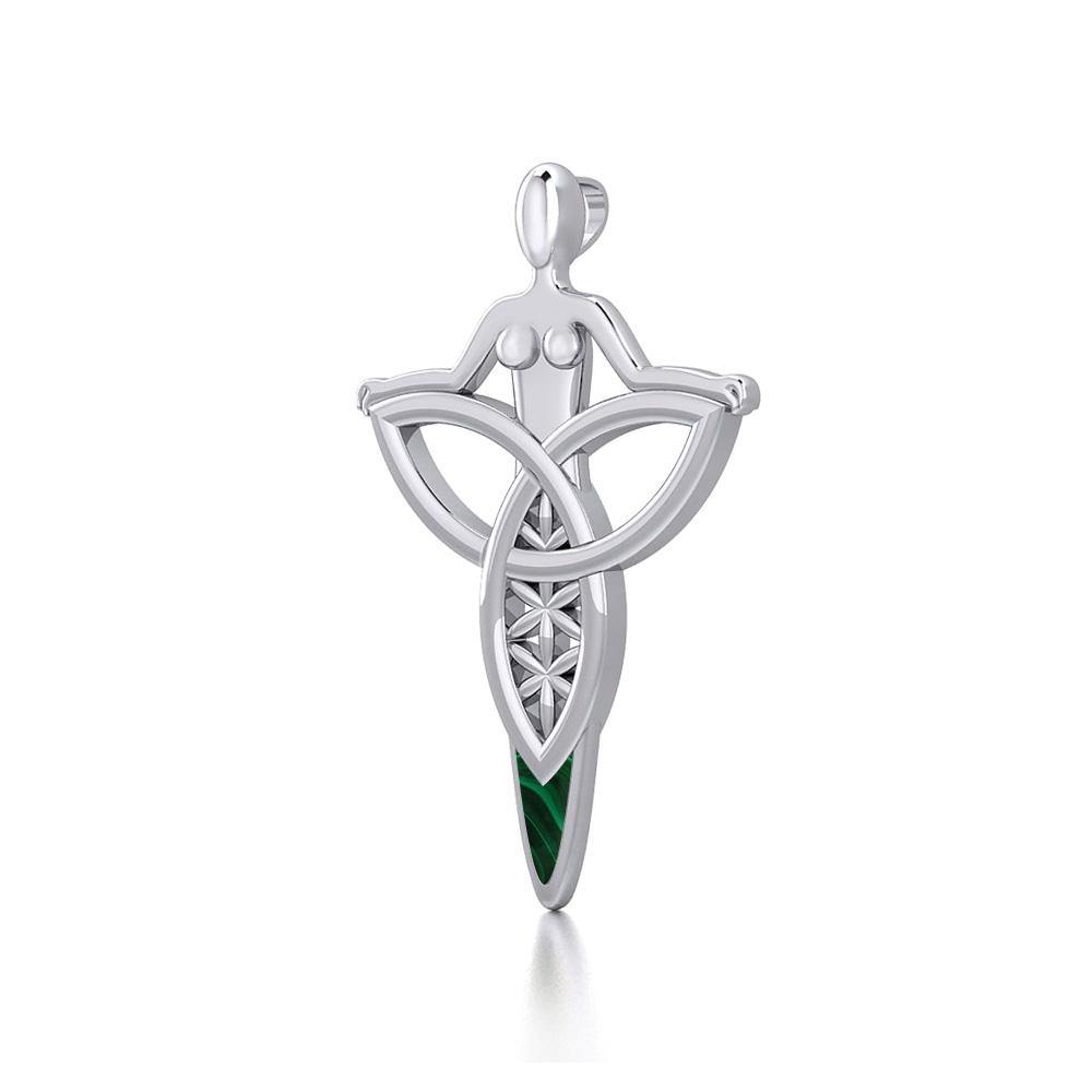 Celtic Trinity Knot Goddess Silver Pendant with Inlay TPD5654 - Jewelry