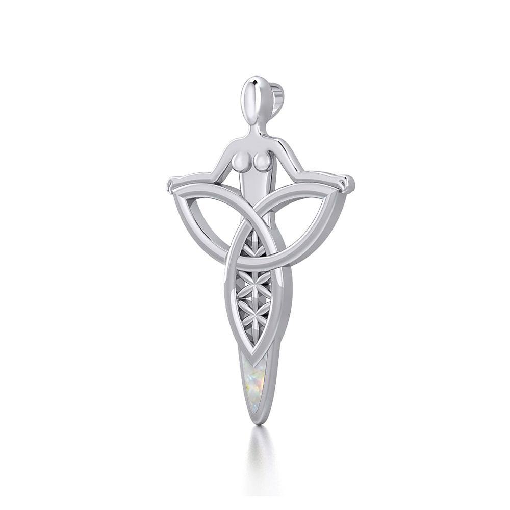 Celtic Trinity Knot Goddess Silver Pendant with Inlay TPD5654 - Jewelry