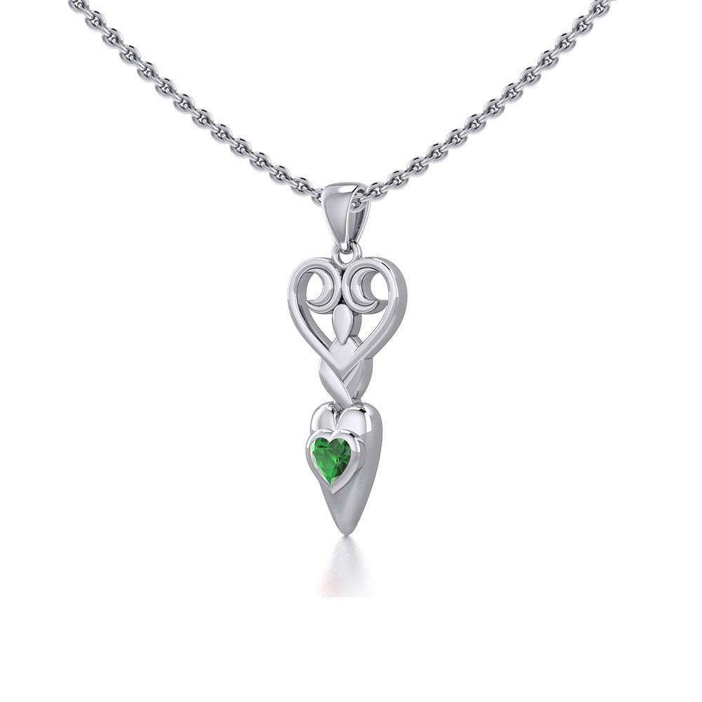 Goddess with Heart Gemstone Silver Pendant TPD5657 - Jewelry