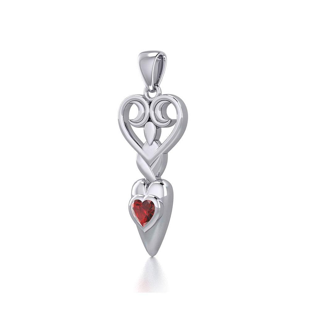 Goddess with Heart Gemstone Silver Pendant TPD5657 - Jewelry