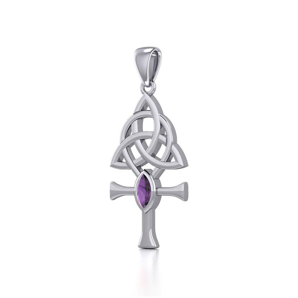 Triquetra Ankh Silver Pendant with Gemstone TPD5660 - Jewelry