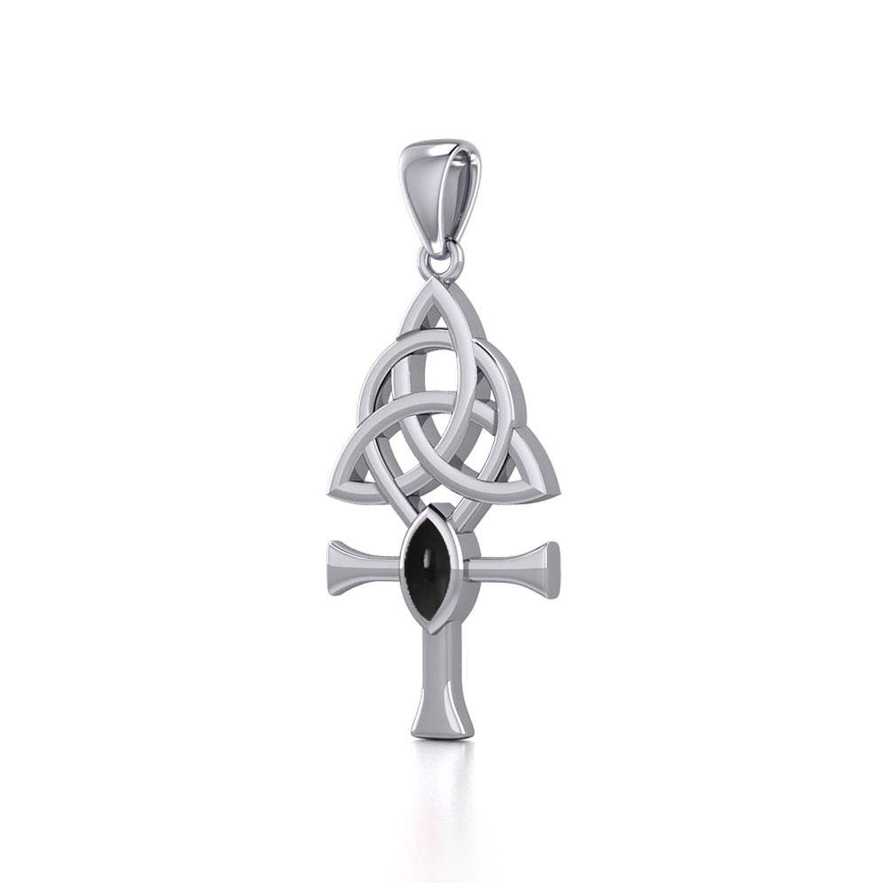 Triquetra Ankh Silver Pendant with Gemstone TPD5660 - Jewelry