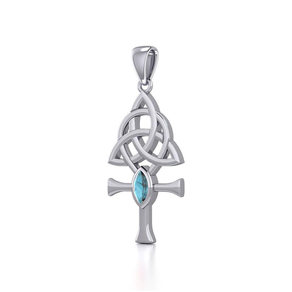 Triquetra Ankh Silver Pendant with Gemstone TPD5660 - Jewelry